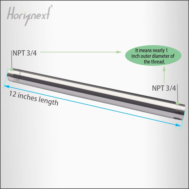 Horiznext stainless steel 304 pipe nipple npt 3/4 male threaded cast fitting, 12 inches length tube sleeve extension connector, schedule 40 conduit hose adapter - Image 2